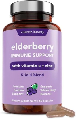 Picture of Vitamin Bounty Elderberry Organic Elderberry Capsules for Adults - Vitamin C and Zinc Supplement, & Echinacea, Immune System Support, Advanced 5-in-1 Blend, Non-GMO - 60 Capsules
