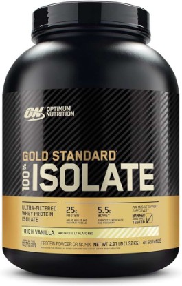 Picture of Optimum Nutrition Gold Standard Isolate Protein Powder, Rich Vanilla, 3 LB | 25g Ultra-Filtered Whey Protein Isolate per serving, 5.5g BCAAs, Gluten Free, Easy Mixing, Banned Substance Tested