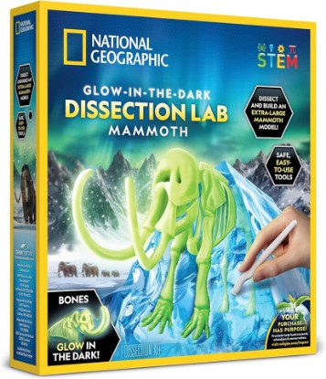 Picture of National Geographic Mammoth Dissection Kit and Anatomy Lab for Kids | Glow-in-the-Dark Skeleton, 17 Bones, Nearly 1-Foot Model, Kid-Friendly Dissection Tool, Ice Age Science, Birthday Gift