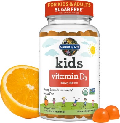 Picture of Garden of Life Kids Organic Vitamin D3 Gummies with 800 IU (100% Daily Value) for Strong Bones, Teeth, Brain & Immunity – Non-GMO, No Gluten, Vegetarian, Sugar Free, Orange Flavor, 60 Servings | 800 IU (100% Daily Value) for Strong Bones, Teeth, Brain & Immunity, Non-GMO, No Gluten, Vegetarian, Sugar Free, Organic USDA Organic