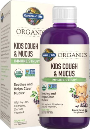 Picture of Garden of Life Organics Elderberry & Zinc for Children's Immune Support, Kids Cough & Mucus Immune Syrup with Ivy Leaf, Vitamin C and Echinacea for Children, Alcohol-Free, No Added Sugars, 3.92 fl oz | Elderberry & Zinc with Ivy Leaf, Vitamin C, Echinacea, Sugar-Free, Alcohol-Free, Vegan, Gluten-Free USDA Organic