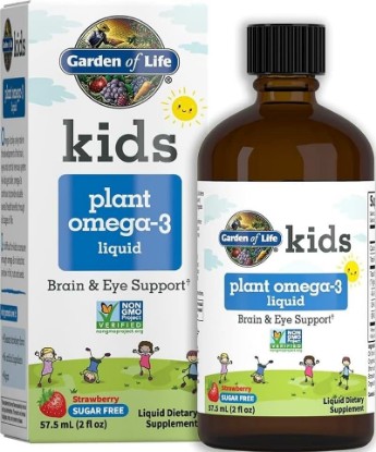 Picture of Garden of Life Kids Plant Omega-3 Liquid Supplement, Strawberry, 2 Fl Oz | For Brain Health, Eye Support and Development - Plant Based Liquid Vitamin for Children, Non-GMO, Sugar Free, Vegan