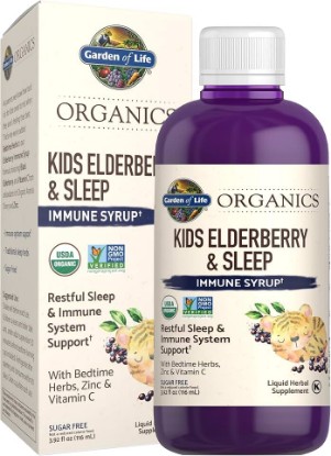 Picture of Garden of Life Organics Kids Elderberry & Sleep Immune Syrup, 3.92 Fl Oz | Zinc, Vitamin C - Elderberry Syrup, Herbal Immune Support for Children, Sugar-Free, Vegan, Gluten Free USDA Organic