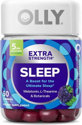 Picture of OLLY Extra Strength Sleep, Occasional Sleep Support Supplement - 50 Count | Sleep Support, 5 mg Melatonin per 2 gummies, L-Theanine & Botanical Extracts, Gluten Free, No Synthetic Colors or Flavors