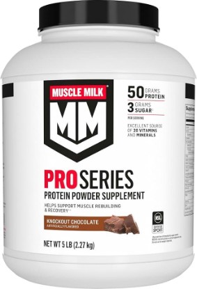Picture of Muscle Milk Pro Series Protein Powder Supplement, Knockout Chocolate, 5 Pound, 28 Servings, 50g Protein, 3g Sugar, 20 Vitamins & Minerals, NSF Certified for Sport, Workout Recovery