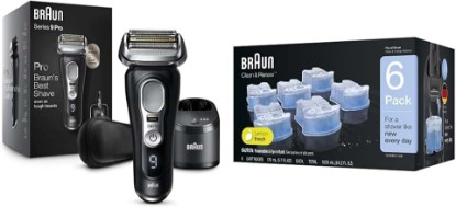 Picture of Braun Electric Razor, Waterproof Foil Shaver for Men, Series 9 Pro 9460cc, Wet & Dry Shave, With ProLift Beard Trimmer for Grooming with Clean & Renew Refill Cartridges, 6 Count, Pack of 1