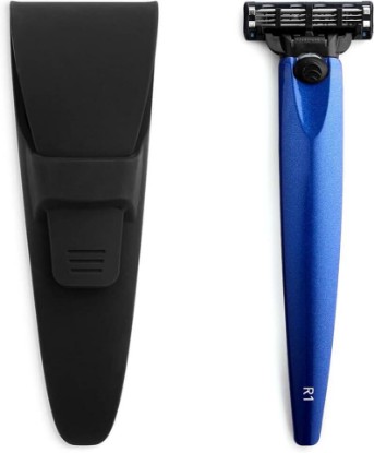 Picture of Bolin Webb R1 Razor & Travel Case - Premium Razors for Men with Gillette Mach3 Blade Cartridge, Lightweight Shaving Razor for Smooth, Comfortable Shave, Ideal Gift & Grooming Set (Ocean Blue)