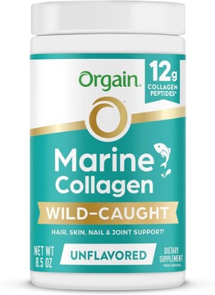 Picture of Orgain 12g Wild-Caught Marine Collagen Peptides Powder, Unflavored, 8.5oz | Type I & III for women and men, supplement for hair, skin, nail, & joint support, pescatarian & paleo friendly, non-GMO