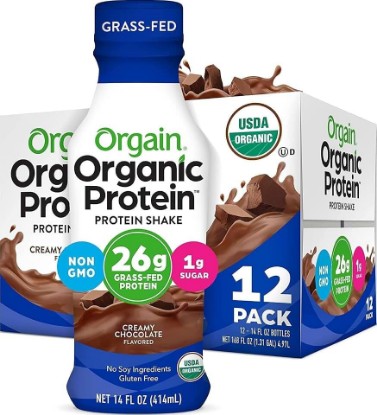 Picture of Orgain Organic 26g High Protein Whey Shake, Chocolate, 14 oz, 12pk | Ready to drink grass-fed dairy protein, non-GMO, gluten free, no soy ingredients, no sugar added USDA Organic