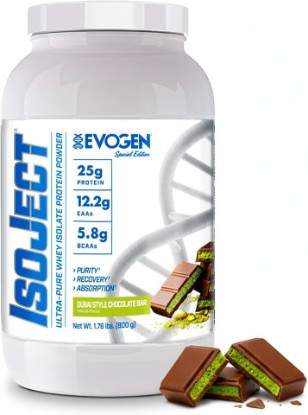 Picture of Evogen Isoject Whey Protein Isolate | Dubai Chocolate Protein | 25 Servings | Triple cold-filtered with Ignitor enzymes, BCAAs and EAAs; clean, filler-free formula for shakes, smoothies and recipes