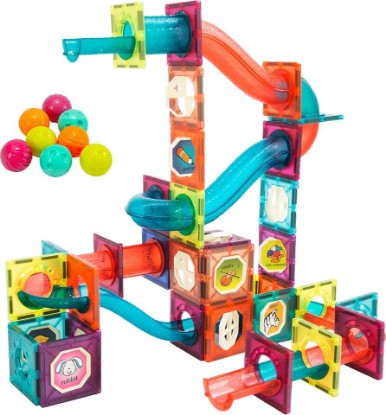 Picture of LTKFFFdp Magnetic Building Blocks STEM Educational Toys for Kids Ages 4-12, Ball Track and 3D Stacking Construction Set | 3D Magnet Cubes Building Blocks with Pipes, Montessori Birthday Gifts for Boys Girls Ages 3+, Compatible with Other Brands