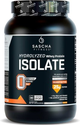 Picture of SASCHA FITNESS Hydrolyzed Whey Protein Isolate,100% Grass-Fed (2.3 Pounds, Peanut Butter)
