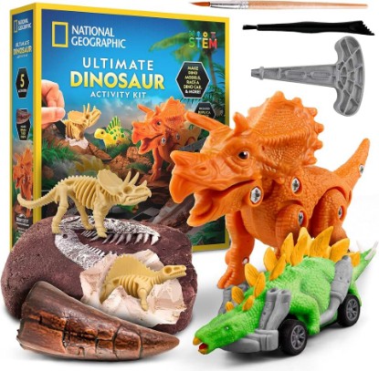Picture of National Geographic Ultimate Dinosaur Toy Activity Kit with 5 Projects | Build a Triceratops, Dig Out a T. Rex Tooth, Paint a Dino Car, Create Clay Models, 5 Hands-On Craft Activities, Birthday Gift