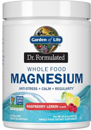 Picture of Garden of Life Dr. Formulated Magnesium Powder, Raspberry Lemon, 85 Doses | Whole Food, Stress & Sleep Support, Probiotics, Non-GMO, Gluten-Free, Vegan, Raspberry Lemon Flavor