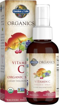 Picture of Garden of Life Organics Vitamin C Spray Featuring Amla Berry – Liquid Vitamin C Supplement for Immune & Skin Health Support, USDA Organic, Non-GMO, Vegan, Cherry Tangerine Flavor, 2 Fl Oz Bottle | Featuring Amla Berry, Liquid Vitamin C Supplement for Immune & Skin Health Support, USDA Organic, Non-GMO, Vegan, Bottle USDA Organic