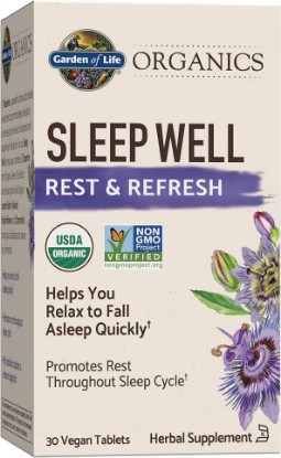 Picture of Garden of Life Organics Sleep Well Rest & Refresh Tablets with Lemon Balm, Green Tea Extract, Chamomile & Probiotics – Support for Restful Sleep & Relaxation, Non-GMO, Gluten-Free, Vegan, 30 Tablets | Lemon Balm, Green Tea Extract, Chamomile & Probiotics - Support for Restful Sleep & Relaxation, Non-GMO, Gluten-Free, Vegan USDA Organic