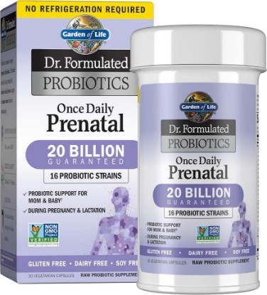 Picture of Garden of Life Dr. Formulated Probiotics Once Daily Prenatal - Acidophilus and Bifidobacteria Probiotic Support for Mom and Baby – Shelf Stable - Gluten, Dairy, and Soy-Free - 30 Vegetarian Capsules | 20 Billion CFU - Dietary Supplement for Mom & Baby, Vegetarian, Shelf Stable