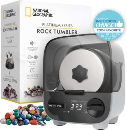 Picture of National Geographic Ultra Quiet Rock Tumbler Kit for Kids and Adults | Ultra-Quiet Design, 2 Lb. Barrel, Rough Gemstones, 4-Stage Grit, GemFoam Polish, Rock Polisher, Geology Hobby