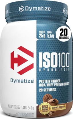Picture of Dymatize ISO100 Protein Powder, 100% Whey Isolate, Gourmet Chocolate | 25g Protein, Hydrolyzed, Fast-Absorbing, Supports Muscle Health, 5.5g BCAAs, Gluten-Free, 20 Servings, 1.4 lb