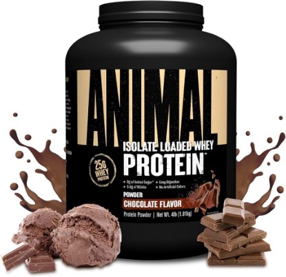 Picture of Animal Whey Isolate Protein Powder, 25G High Protein | Chocolate 4LB | Great Tasting Blend for Pre & Post Workout | Digestive Enzymes & 5.6g BCAAs | Build Strength, Lean Muscle & Recover Faster