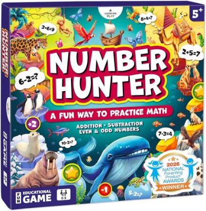 Picture of Number Hunter Math Board Game for Kids 5-7, 1st Grade & Kindergarten | Addition and subtraction game, STEM toy for 5+ year old, homeschool essentials, classroom learning, family game night