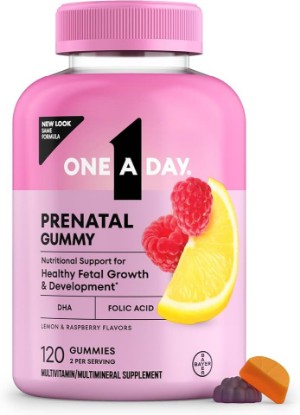 Picture of ONE A DAY Prenatal Vitamins for Women Gummies- Pregnancy Vitamins for Women with Folic Acid, DHA, Iodine, Prenatal Gummies, Iron-Free, 120 Ct (Packaging May Vary)