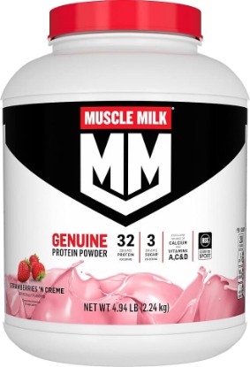 Picture of Muscle Milk Genuine Protein Powder, Strawberries 'N Crème, 32g Protein, 4.94 Pound