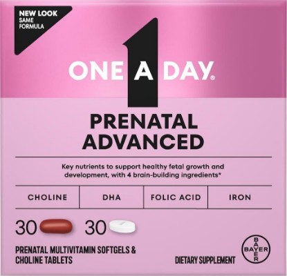 Picture of ONE A DAY Prenatal Advanced- Prenatal Vitamins with Folic Acid, Choline, DHA & Iron, Pregnancy Vitamins for Women to Support Baby’s Development, 30+30 Ct (60 Total Set) (Packaging May Vary)