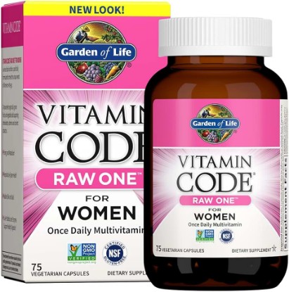 Picture of Garden of Life Vitamin Code Raw One for Women, Once Daily Women's Multivitamin - 75 Capsules, One a Day Vitamins Whole Food Iron, Probiotics for Digestive Health, Gluten Free Vegetarian | Whole Food Multivitamin with Probiotics for Energy Metabolism and Digestive Support, Non-GMO, 75 Capsules