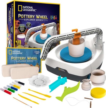 Picture of National Geographic Pottery Wheel for Kids Complete Beginner Kit | 2-Speed Electric Motor, 2 Lbs. Air-Dry Clay, Sculpting Tools, Paints and Apron, Creative Craft Toy, Birthday Gift