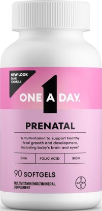 Picture of ONE A DAY Prenatal Vitamins- Folic Acid, Iron, Omega- 3 (DHA), Pregnancy Vitamins for Women, Prenatal Multivitamin for Mom and Baby Support, Pregnancy Must Haves 90 Ct (Packaging May Vary)