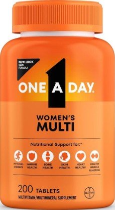 Picture of ONE A DAY Multivitamin for Women- Daily Vitamins for Woman with Biotin, Calcium, Folic Acid, Iron & Zinc, Complete Women’s Vitamins, 200 Ct (Packaging May Vary)