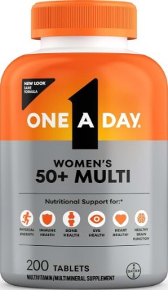 Picture of ONE A DAY Multivitamin for Women 50 and Over Tablets, Womens Multivitamin 50 Plus with Vitamins D, C, E, Zinc & Biotin, Daily Vitamins for Woman 50+, 200 Ct (Packaging May Vary)