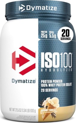 Picture of Dymatize ISO100 Protein Powder, 100% Whey Isolate, Gourmet Vanilla | 25g Protein, Hydrolyzed, Fast-Absorbing, Supports Muscle Health, 5.5g BCAAs, Gluten-Free, 20 Servings, 1.3 lb