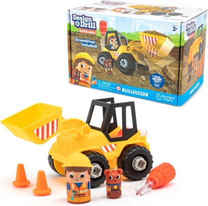 Picture of Educational Insights Design & Drill Bolt Buddies Bulldozer - Construction Toys & Toddler Tools, Kids Tool Set with Real Electric Drill Toy, Take Apart STEM Set, Building Kit & Gift for Ages 3+
