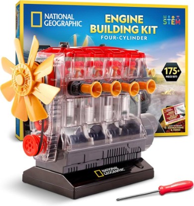 Picture of National Geographic 4-Cylinder Engine Building Kit Working Model for Kids | 175+ Pieces, Moving Pistons, Valves and Gears, Clear Engine Model, DIY Engineering Toy, Tools Included, Birthday Gift