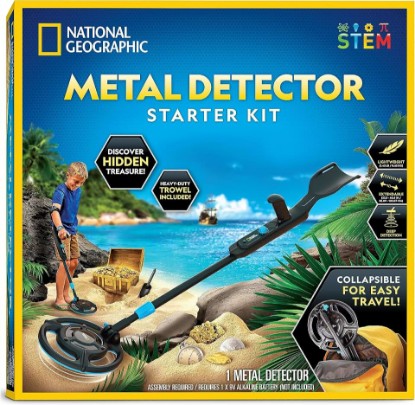 Picture of National Geographic Starter Metal Detector Kit for Kids Ages 8-12 | 7.4-Inch Waterproof Coil, Adjustable Design, Trowel Included, Lightweight Detector, Beach Treasure Hunting, Birthday Gift