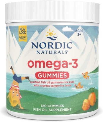 Picture of Nordic Naturals Omega-3 Gummies for Kids & Adults, Tangerine - 120 Count | 82 mg total omega-3s w/ EPA & DHA per serving supports heart, brain, & eye health. Tangerine flavor gummies, non-GMO formula