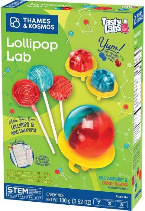 Picture of Thames & Kosmos Lollipop Lab | STEM Experiment & Activity Kit | Make Yummy Red Cherry and Blue Raspberry Lollipops & Ring Lollipops! | Explore Chemistry & Math | Includes Real Candy Thermometer