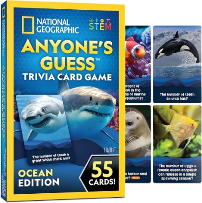 Picture of National Geographic Ocean Animals Trivia Card Game with 55 Cards | 55 Jumbo Trivia Cards, Ocean Animals, Family Card Game, Animal Learning, Portable Travel Activity, Birthday Gift
