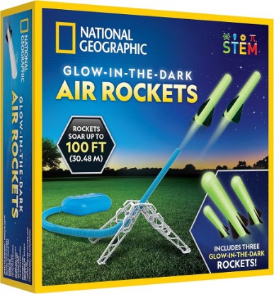 Picture of National Geographic Glow in the Dark Air Rocket Launcher Toy for Kids 8-12 | Glow-in-the-Dark Foam Rockets, Launches Up to 100 Feet, Adjustable Base, Outdoor STEM Activity, Backyard Play, Birthday Gift