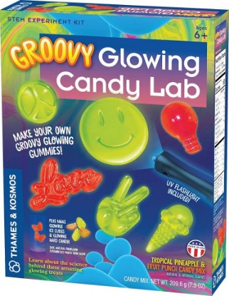 Picture of Thames & Kosmos Groovy Glowing Candy Lab STEM Kit | Make Glow-in-the-Dark Candies, Ice Cubes | Explore Luminescence & Chemistry of Gummies | Cool Shapes, Flavors, Safe to Eat | Includes LED Flashlight