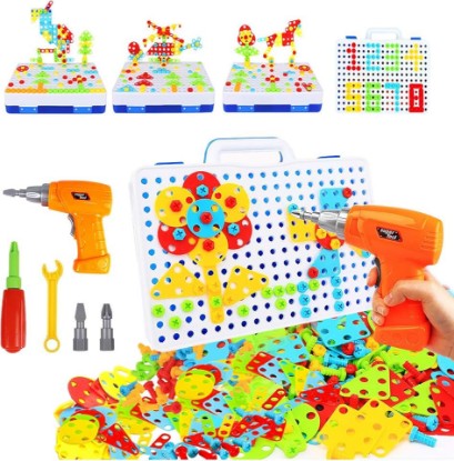 Picture of HAPTIME Design and Drill Toy,Educational Toys Building for Kids Ages 3-8,STEM Toys for 3 4 5 6 Year Old,193 Pcs Electric Drill Toy,Magic Montessori Play Toolbox for Toddler Boys Girls Preschool