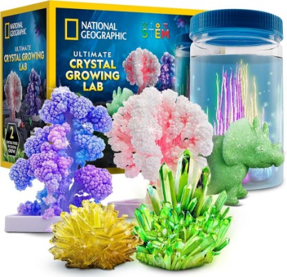 Picture of National Geographic Crystal Growing Kit with 5 Unique Activities | Glow-in-the-Dark Crystal, Underwater Crystals, Crystal Trees and Dinosaur Figure, STEM Science Activity, Birthday Gift