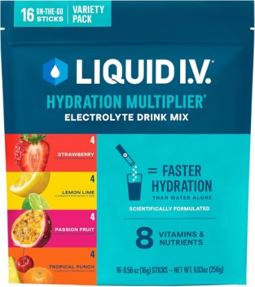 Picture of Liquid I.V. Electrolyte Powder, Signature Variety Pack, 16 Count | Scientifically Formulated | Clinically Proven Hydration | No Artificial Sweeteners | Non-GMO | Vegan | Powder Drink Mix