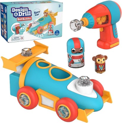 Picture of Educational Insights Design & Drill Bolt Buddies Race Car - Building Construction Toys for Toddlers 3-5, Toy Car Building Kit, Kids Tool Set with Electric Toy Drill, Toddler STEM Toys