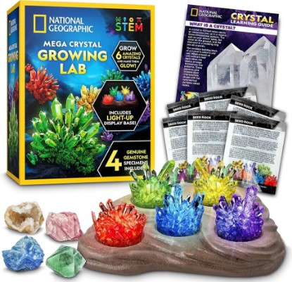 Picture of National Geographic Mega Crystal Growing Kit with 6 Crystals for Kids 8-12 | Glow-in-the-Dark Crystal, Light-Up Night Display, 5 Additional Colors, Real Crystal Specimens, Science Kit, Birthday Gift