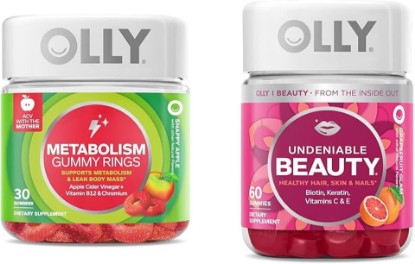 Picture of OLLY Metabolism Gummy Rings, Apple Cider Vinegar, Vitamin B12, Chromium & Undeniable Beauty Gummy, for Hair, Skin, Nails, Biotin, Vitamin C, Keratin