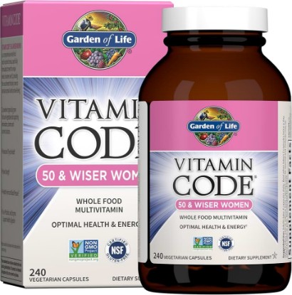 Picture of Garden of Life Vitamin Code Multivitamin for Women 50 & Over, 240 Capsules, Vitamins for Women 50 Plus with B Vitamins, Vitamins A, C, D3, E & K, CoQ10, Probiotics & Enzymes | Whole Food Women's Vitamins with Probiotics, Digestive Support, Immune Support, Non-GMO, Gluten-Free, Kosher