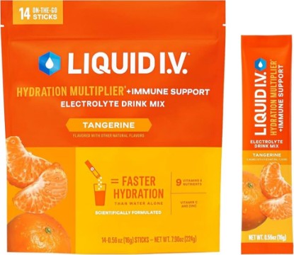 Picture of Liquid I.V. Hydration + Immune Electrolytes, Tangerine, 14 Count | Scientifically Formulated | Immune Defense | Vitamin C & Zinc | No Artificial Sweeteners | Non-GMO | Powder Drink Mix